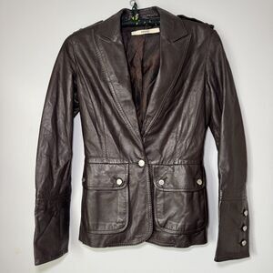 Vintage Gianfranco Ferre Brown Leather Jacket Sz 38 Bling Fall Pockets